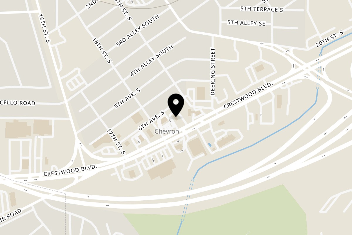 Map showing the location of Royal Ranch House on 1810 Crestwood Blvd in Irondale